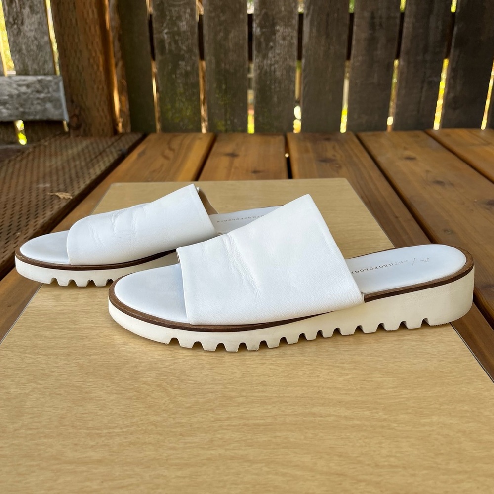 Anthropologie Cady Sport White Slides Sandals Sz 38EU/8US